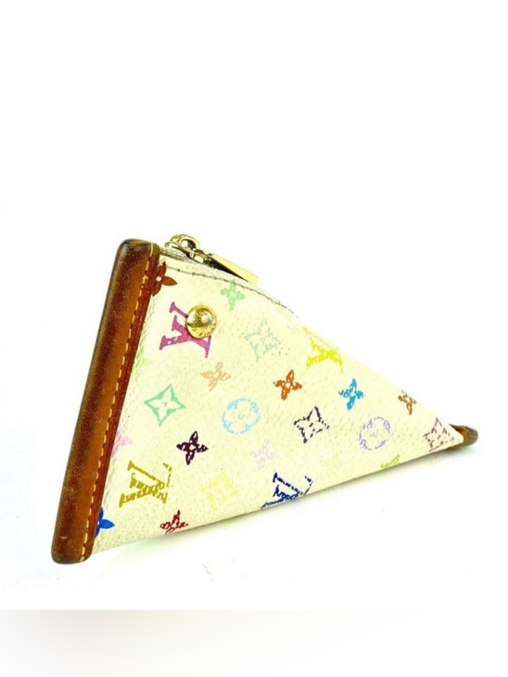 Louis Vuitton White Multicolor Monogram Berlingo Zip Coin Pouch with Brown Trim - Picture 6 of 8